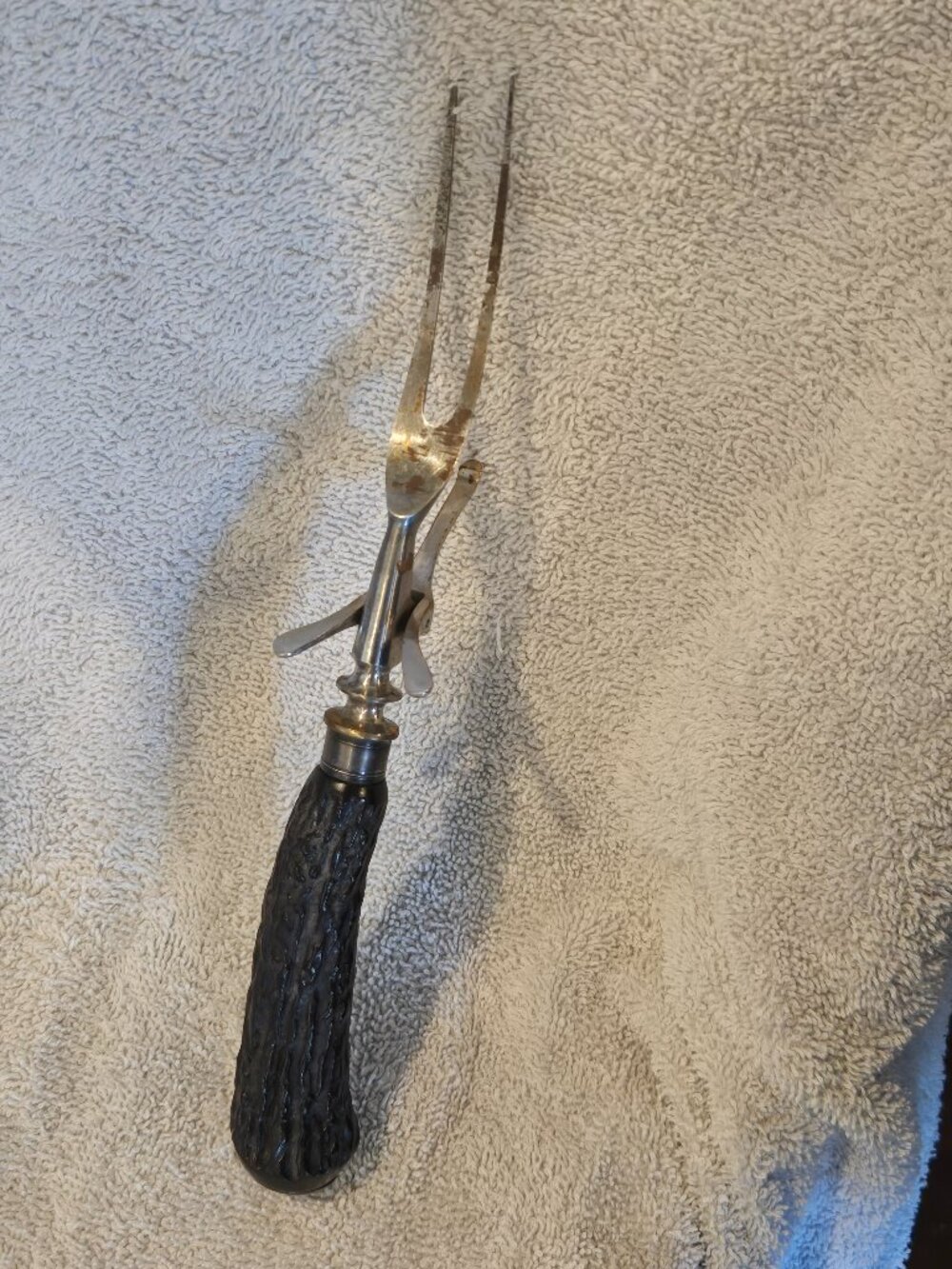 Vintage Antler Handle Meat Carving Fork with sterling silver Accents.